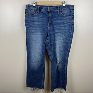 J. Crew Flare Crop Jeans Size 33 Mid Rise Stretch Frayed Hem Distressed Denim